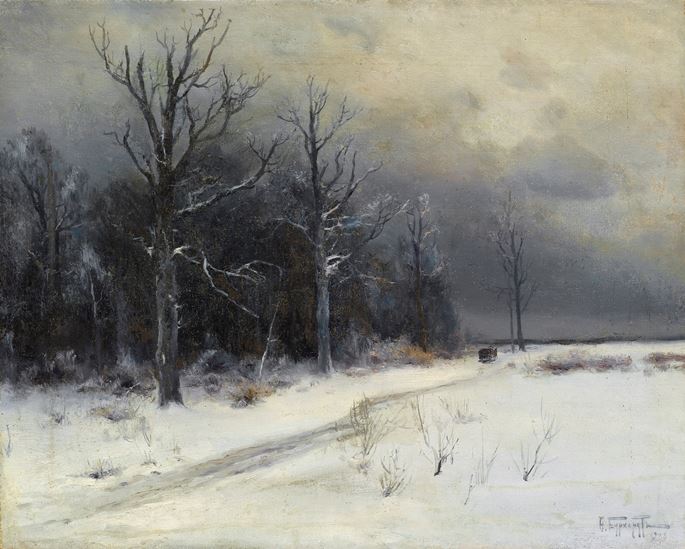 Feodor Karlovich Burhardt - A Winter Landscape with a Troika on a Track | MasterArt